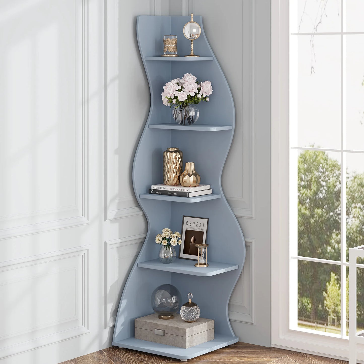 Tribesigns 5-Tier Corner Shelf Modern Wall Bookcase Storage Rack