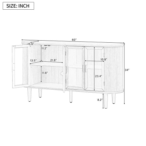 Glass Door Sideboard Storage Farmhouse Wood Buffet Adjustable Shelves