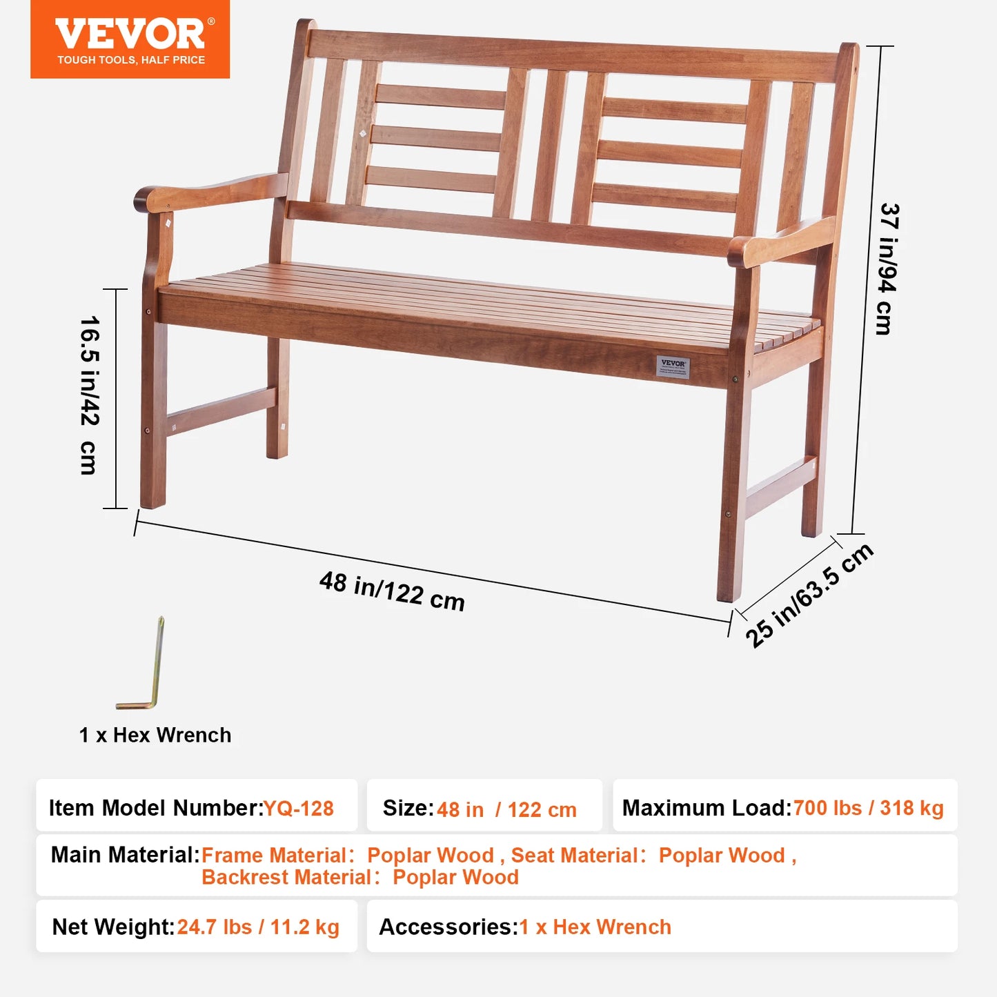 SucceBuy Outdoor Wooden Metal Garden Bench Park Patio Seating