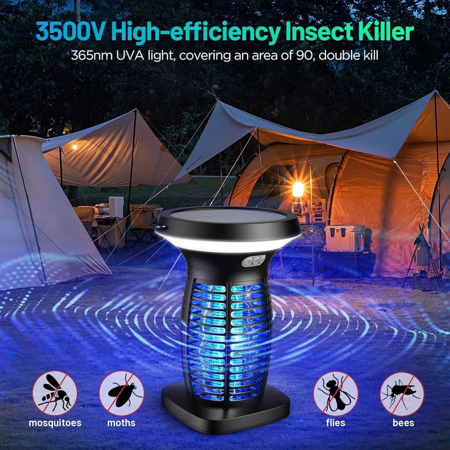 Solar Bug Zapper Outdoor Mosquito Zapper With Panel Sensor Night