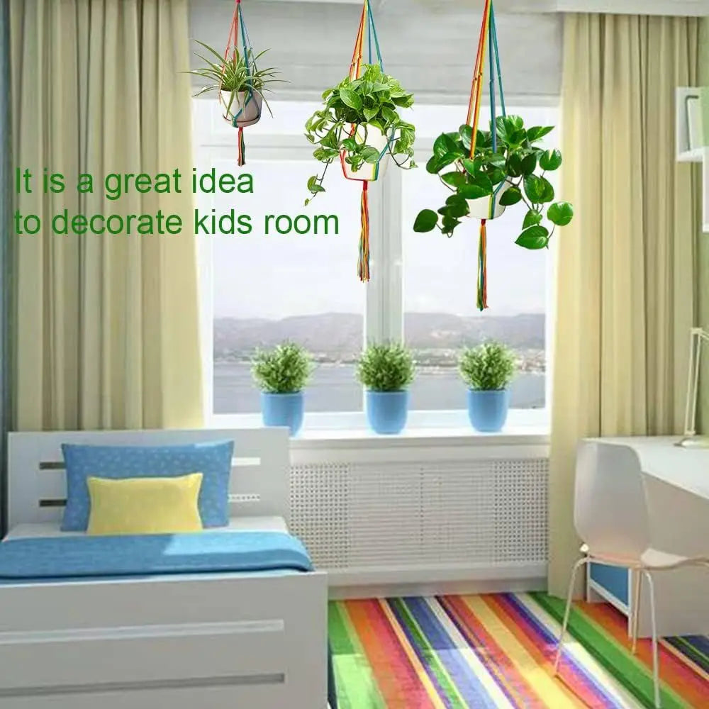 Rainbow Plant Hangers Set Indoor Outdoor 3 Pack Boho Window Decor