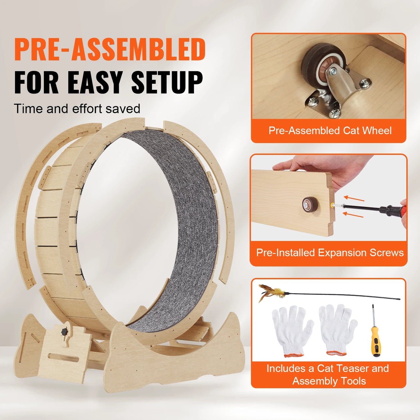 Wooden Cat Exercise Wheel For Indoor Cats Detachable Carpet