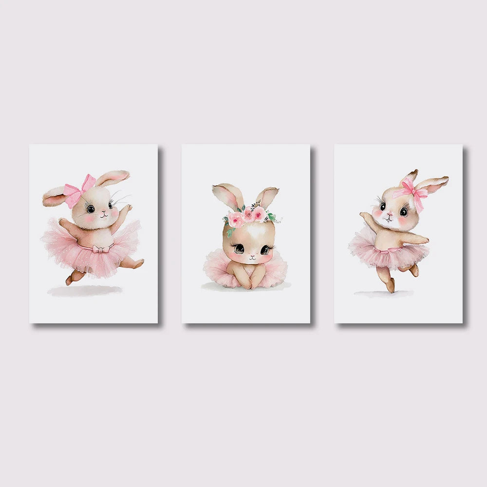 Ballerina Bunny Canvas Posters Woodland Animal Wall Art Nursery Decor