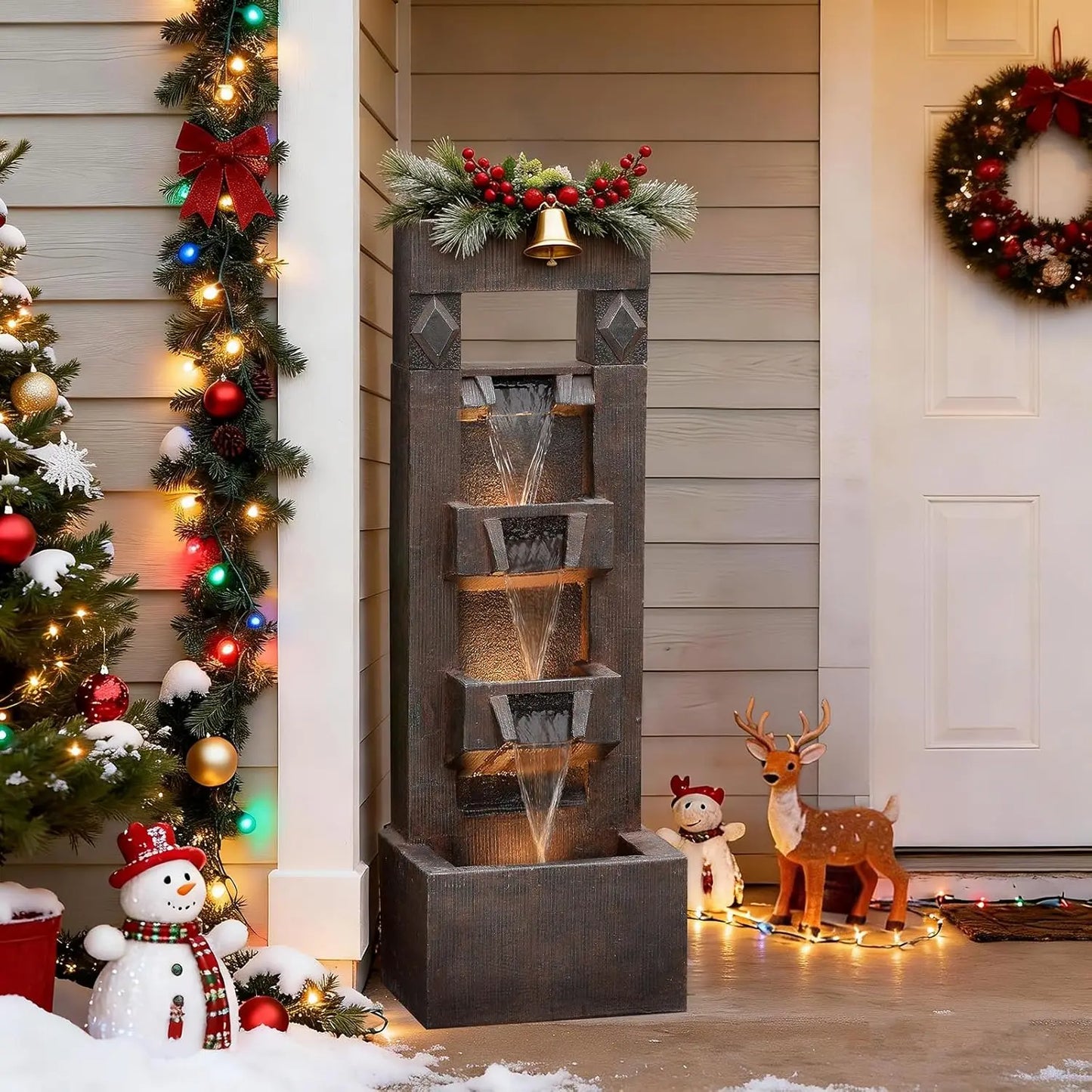 4-Tier Indoor Outdoor Water Fountain With LED Lights And Pump