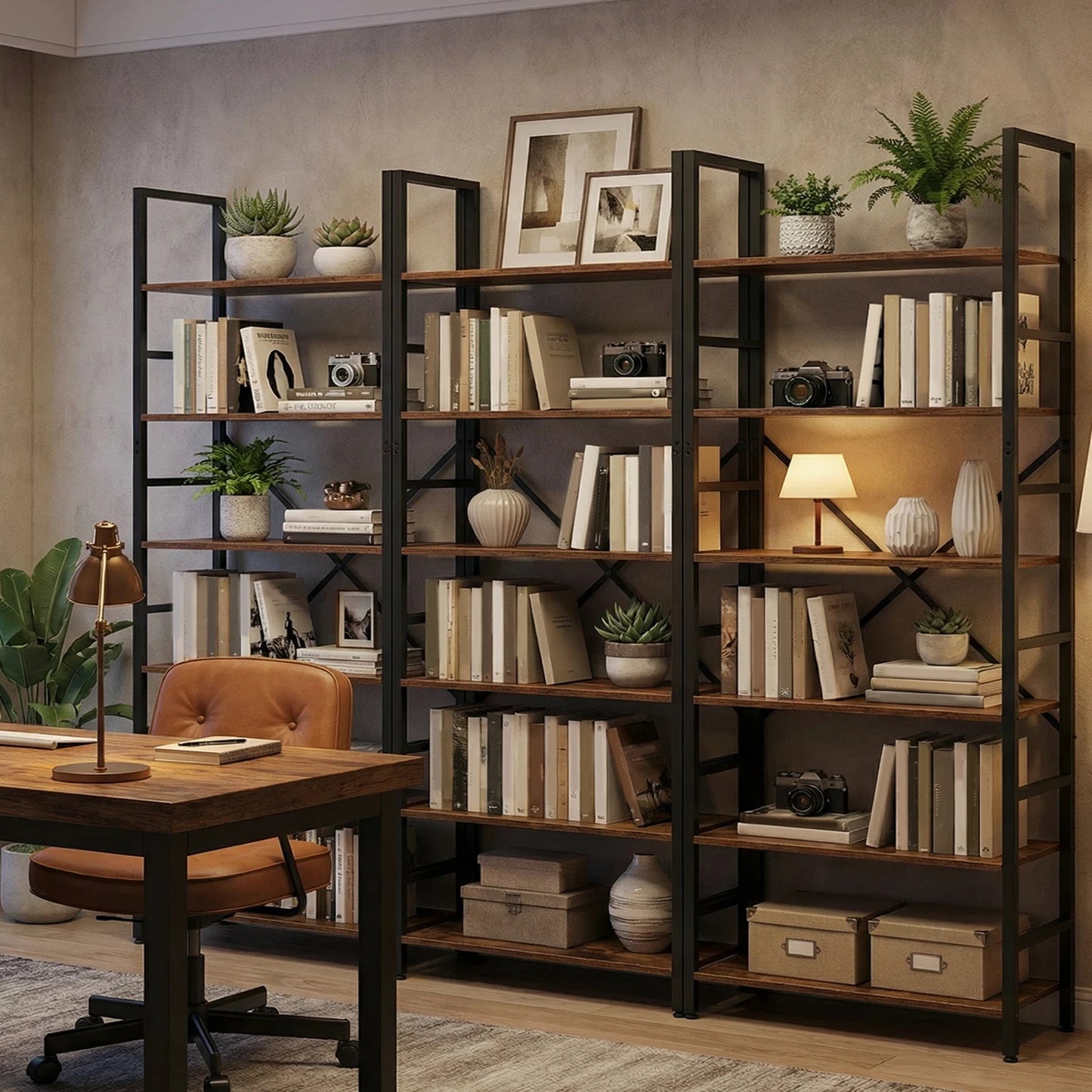 Modern Metal Bookshelf 5-Tier and 6-Tier Corner Storage Organizer For Home