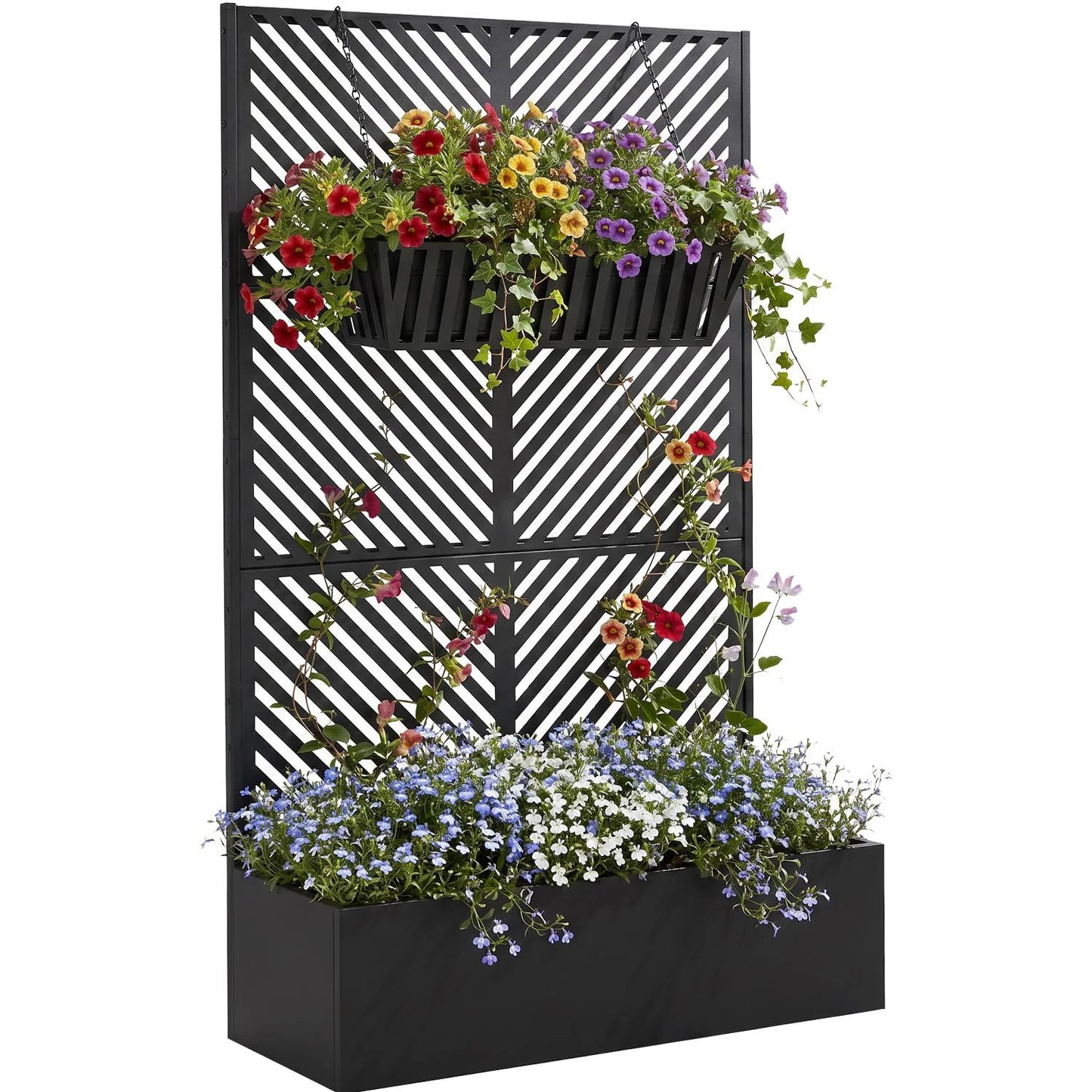 HiMISS Metal Raised Planter Box With Trellis Outdoor Garden