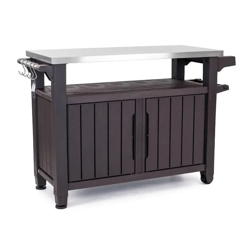 Outdoor Rolling Table Cart For Food Prep Storage Bar Grill