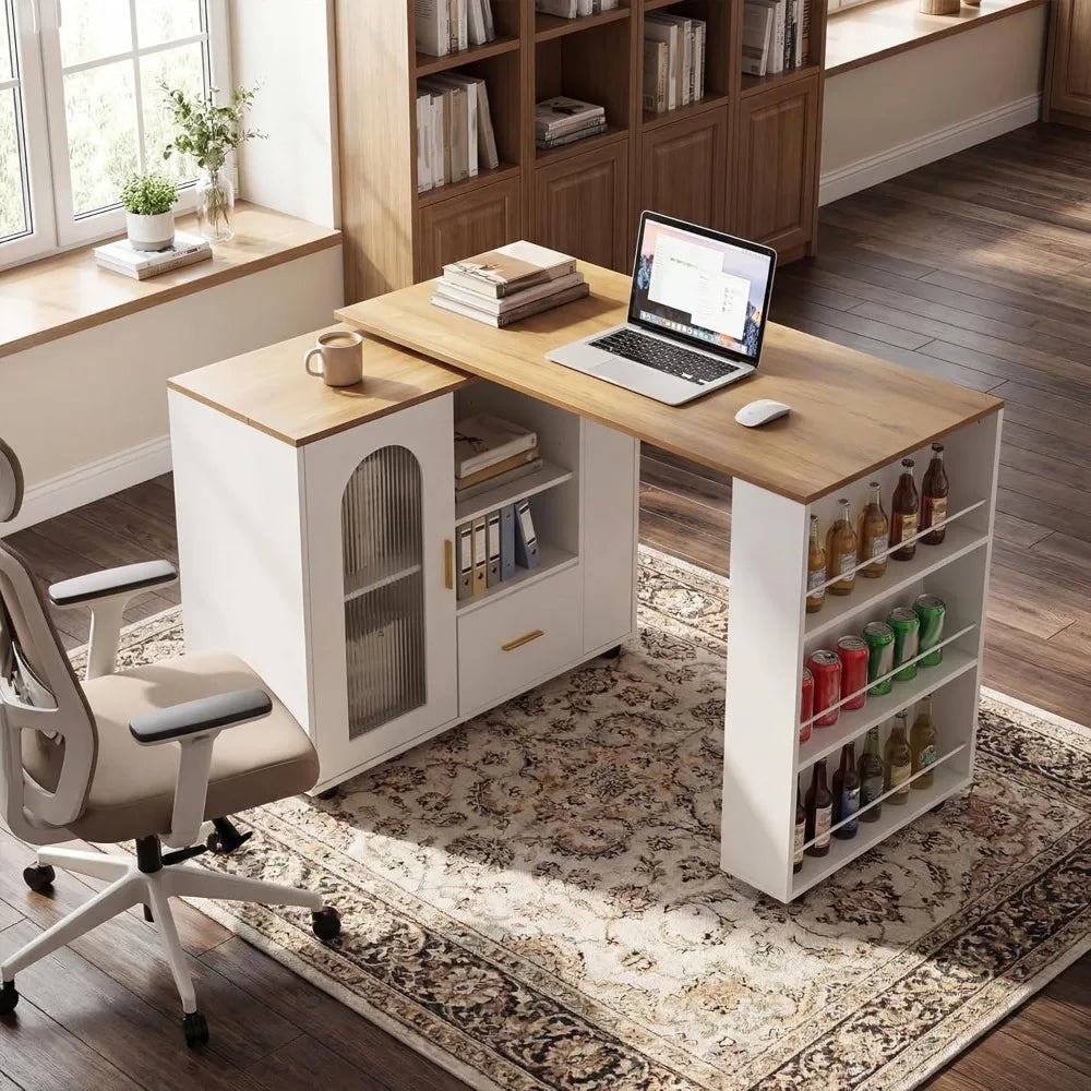 Rolling Kitchen Island With 360 Degree Swivel Extendable Table