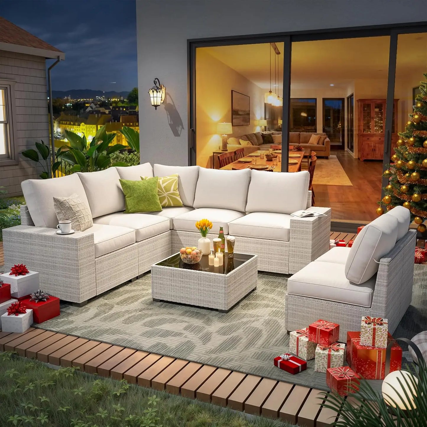 8 Piece Modular Rattan Outdoor Sectional Sofa Set Cushions