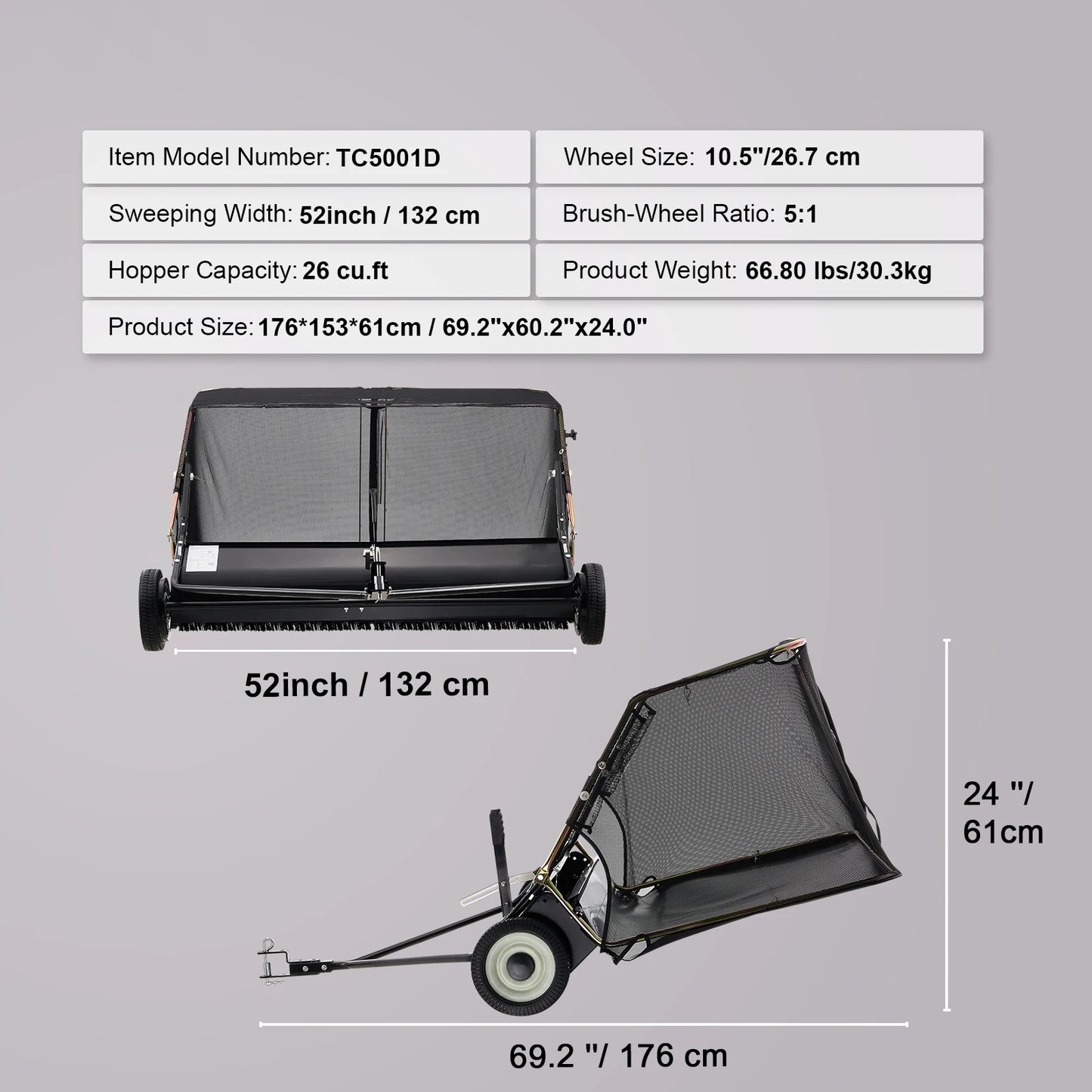 SucceBuy Heavy Duty Lawn Sweeper Tow Behind Leaf Debris Collector
