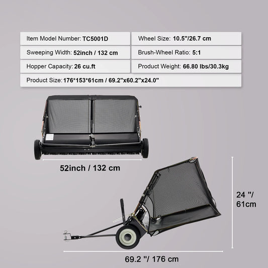 SucceBuy Heavy Duty Lawn Sweeper Tow Behind Leaf Debris Collector