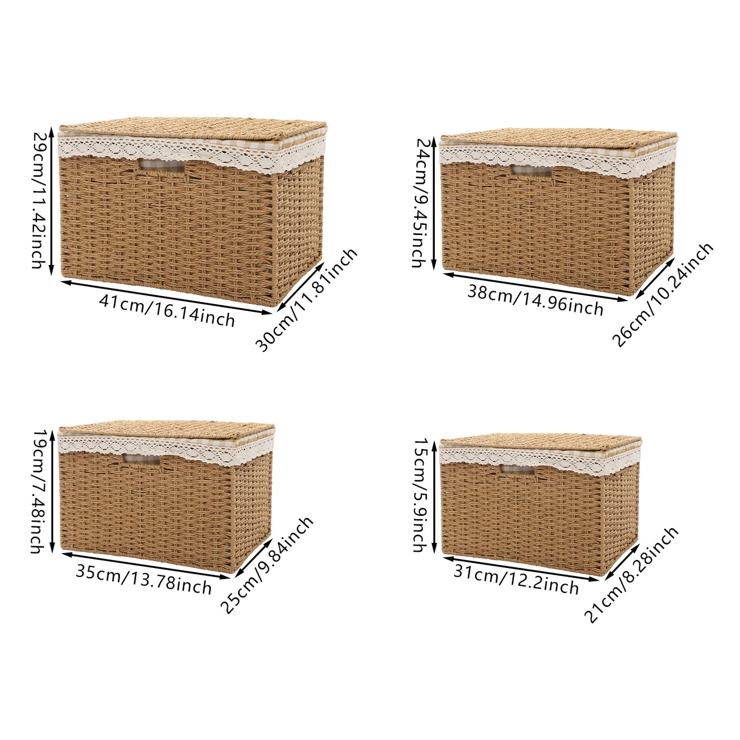 Bymaocar Woven Storage Baskets Set With Lids Sundries Organizer