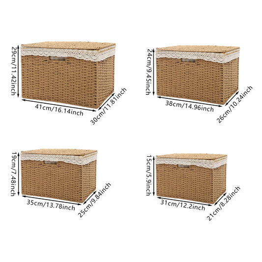 Bymaocar Woven Storage Baskets Set With Lids Sundries Organizer