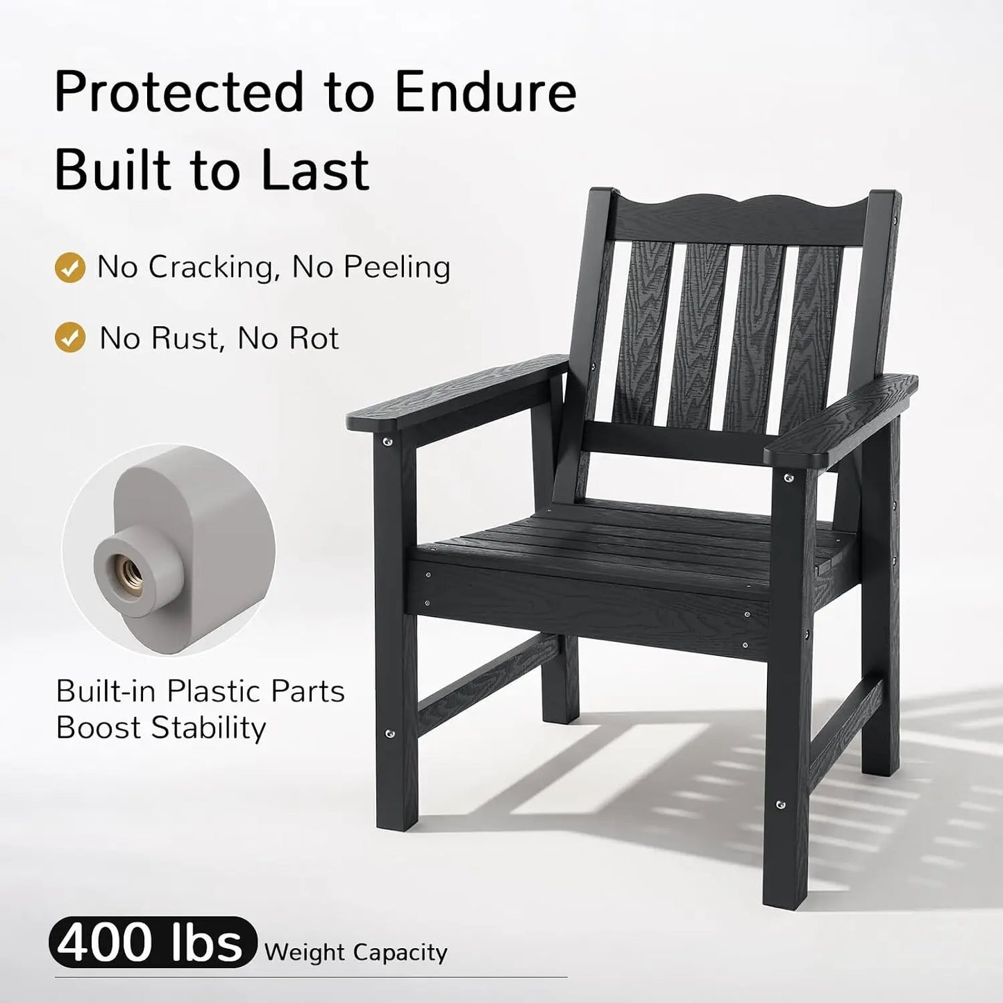 All-Weather Outdoor Patio Dining Chair With Curved Backrest, 400 Lbs Support