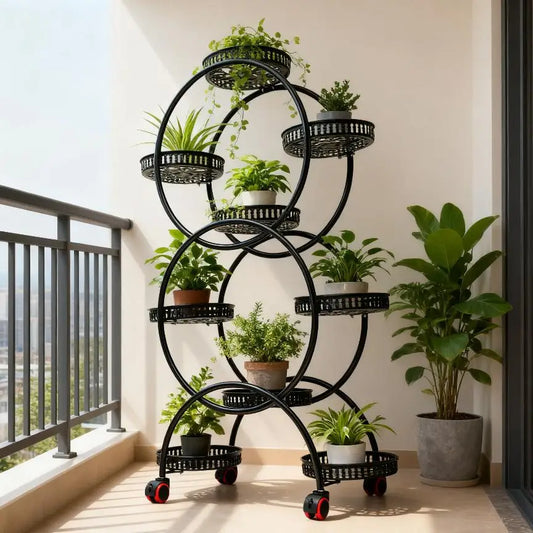 Metal Plant Stand Rack With Rolling Wheels For Indoor And Outdoor Use