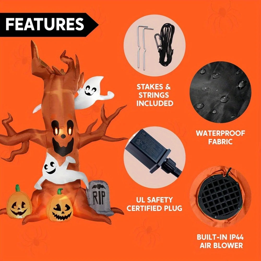 Halloween Inflatable Scary Tree With Ghosts And LED Yard Decor