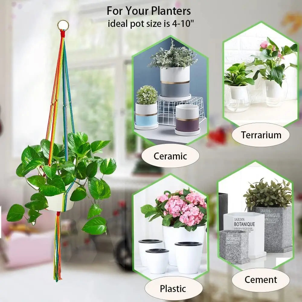 Rainbow Plant Hangers Set Indoor Outdoor 3 Pack Boho Window Decor