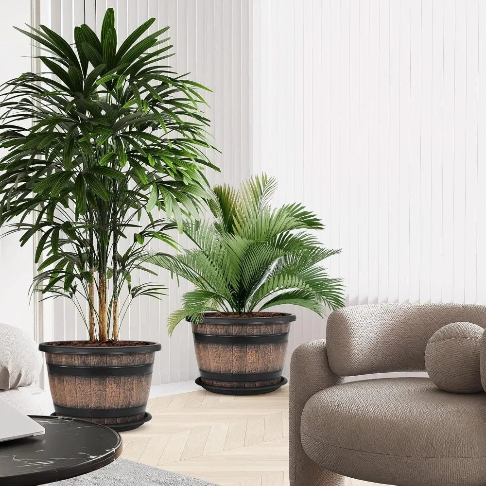 Whiskey Barrel Style Plastic Plant Pots With Drainage Holes