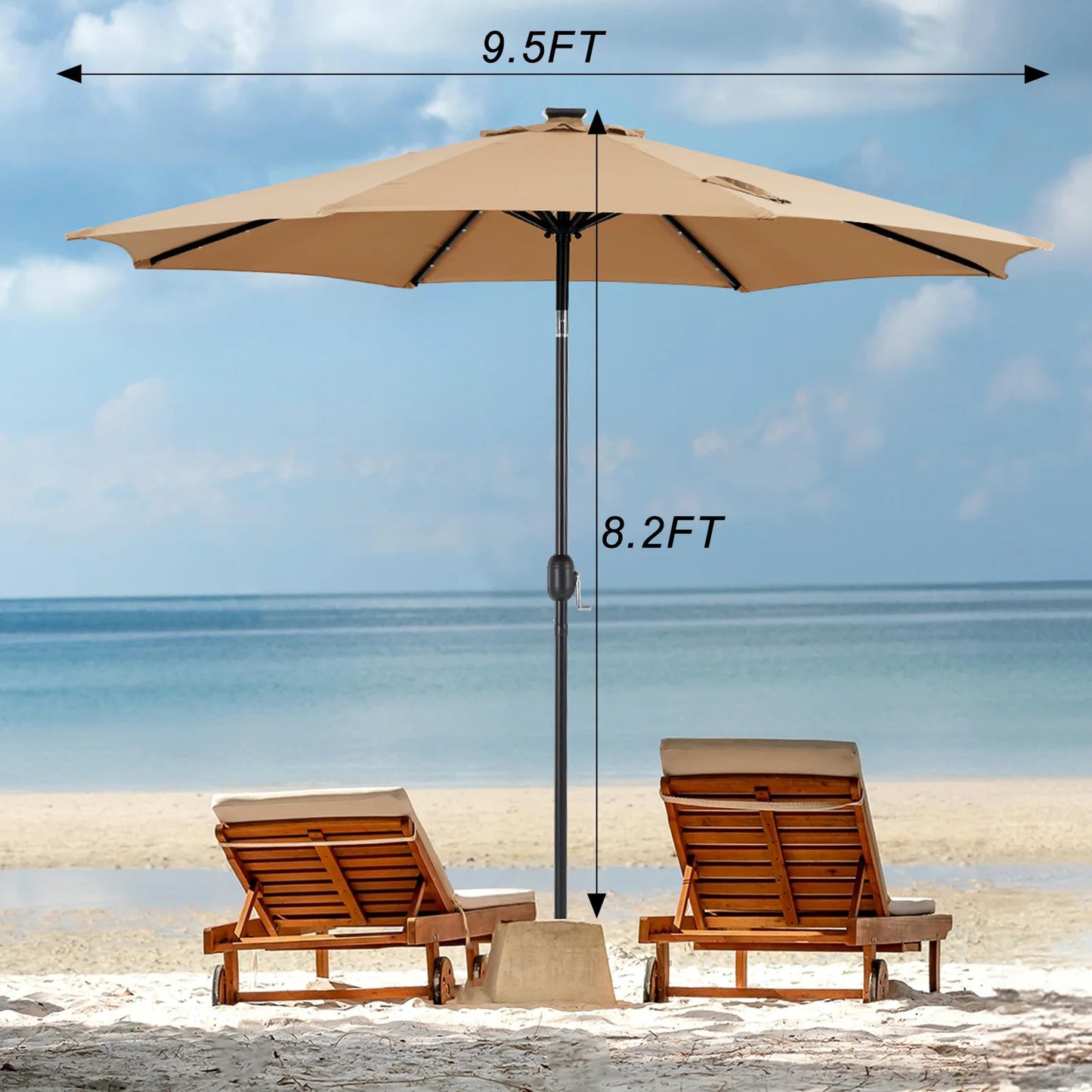 JHK UV-Resistant Solar Patio Umbrella with 32 LED Lights