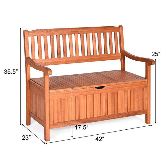 Eucalyptus Outdoor Wood Storage Bench With Dustproof Lining