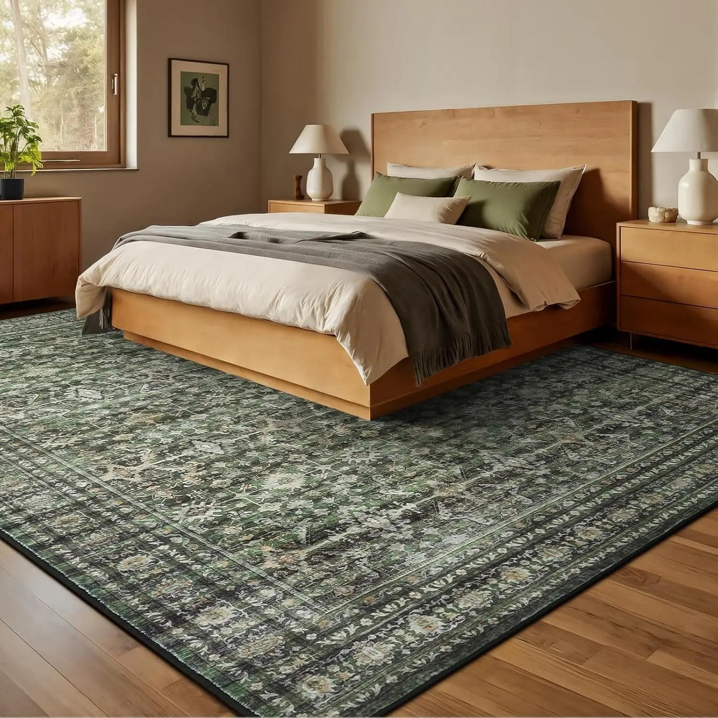 Washable Boho Area Rug With Suede Backing For Living Room