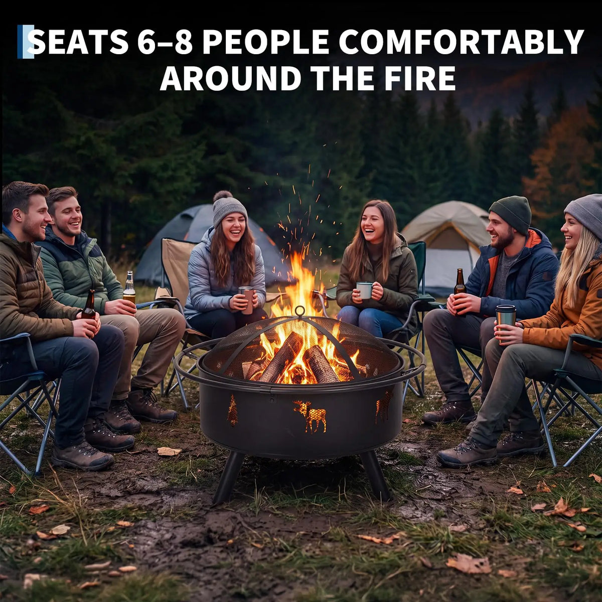 HiMISS Wood Burning Fire Pit With Spark Screen And Poker