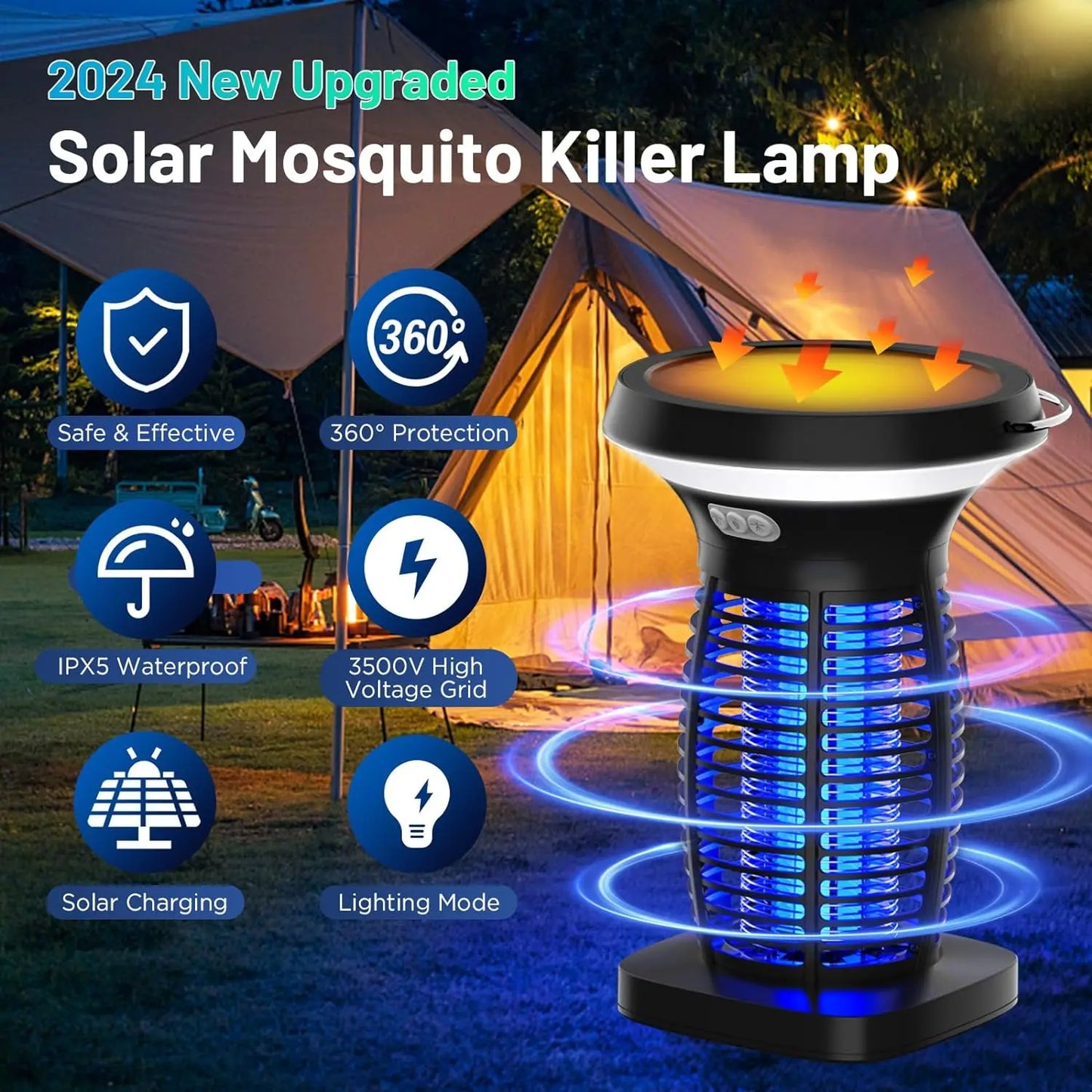 Solar Bug Zapper Outdoor Mosquito Zapper With Panel Sensor Night