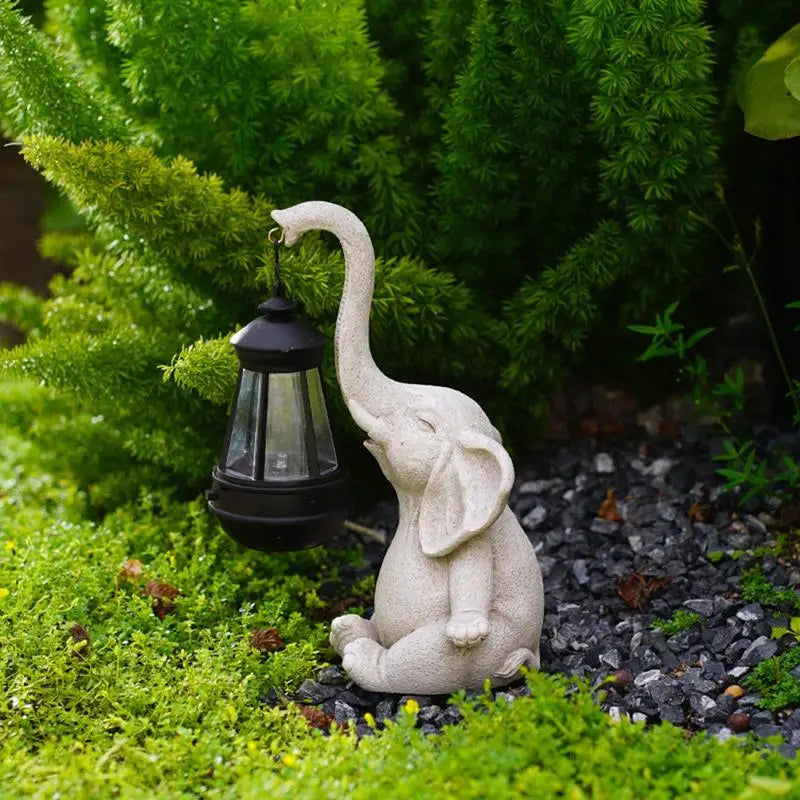 Elephant Solar Garden Statue With LED Light Sensor