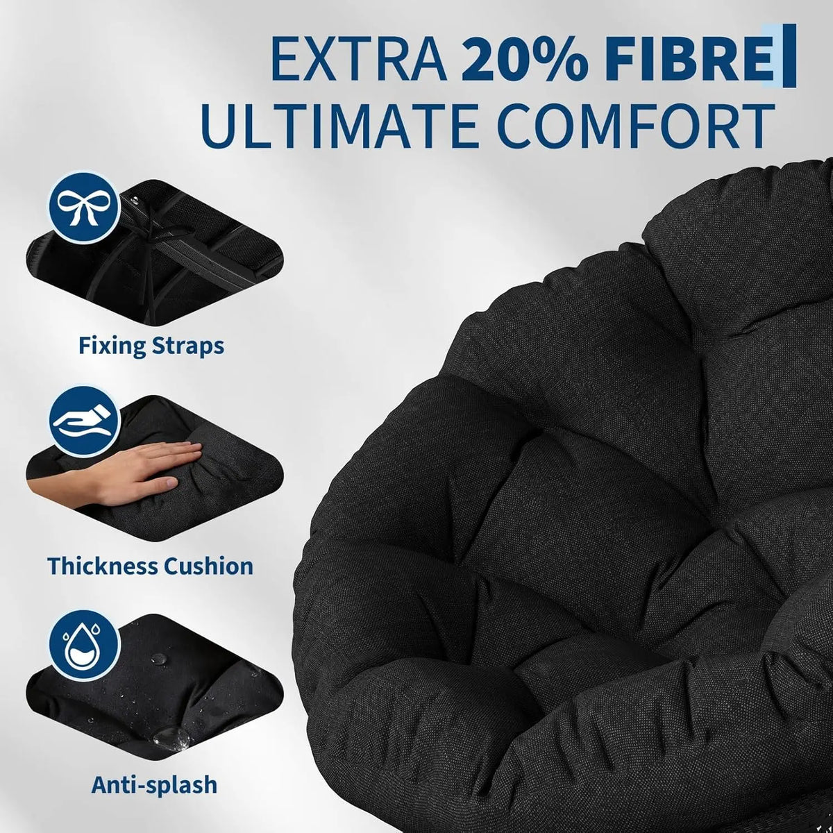 HiMISS Wicker Papasan Swivel Lounge Chair With Thick Cushion Base