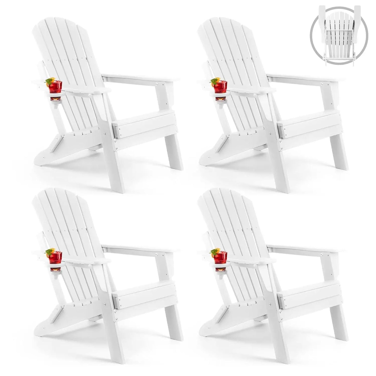 All Weather Adirondack Chair Set 4 Piece With Cup Holders