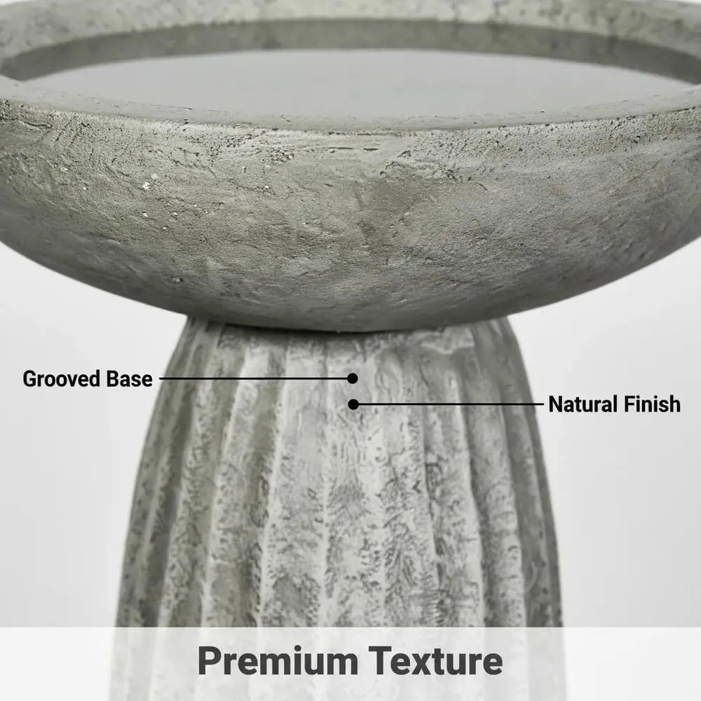 Fiber Reinforced Concrete Bird Bath With Textured Pedestal Outdoor