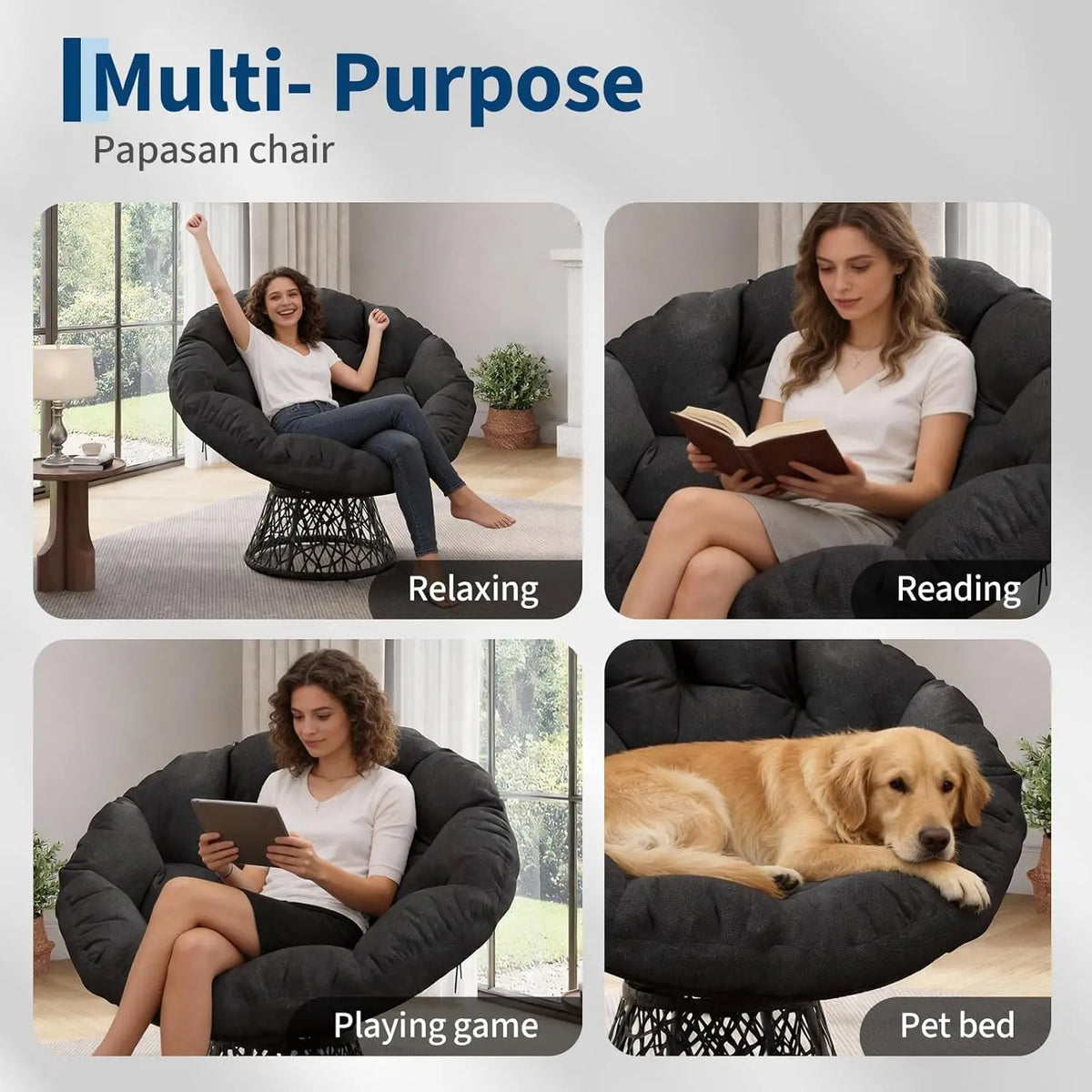 HiMISS Wicker Papasan Swivel Lounge Chair With Thick Cushion Base