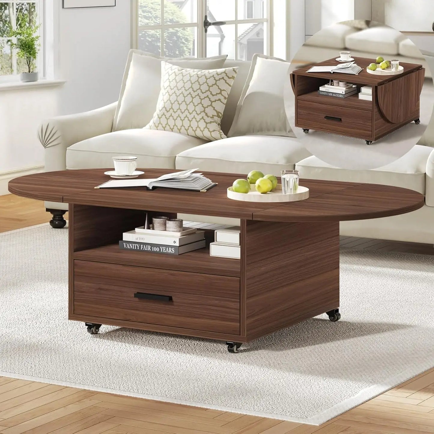 Guangbai Foldable Wood Coffee Table With Drawer And Storage