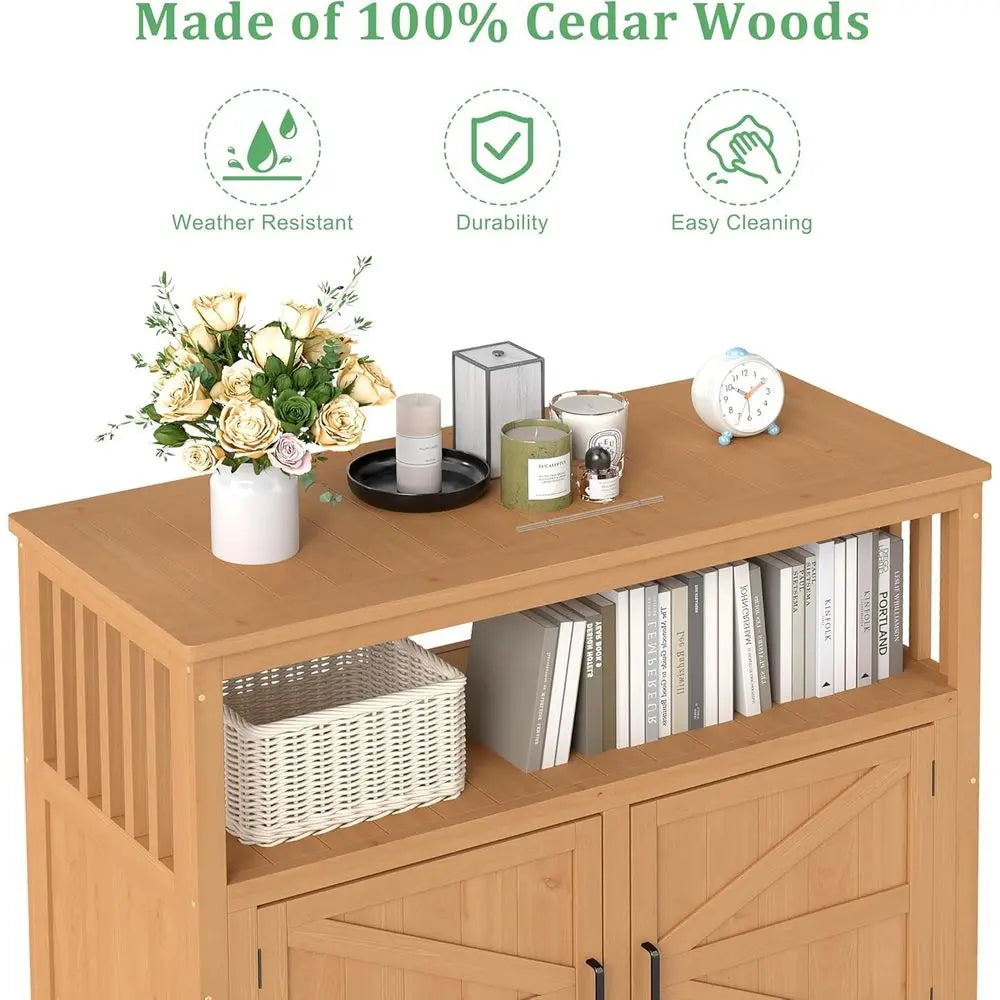 Outdoor Potting Bench With Storage Cabinet And Metal Top