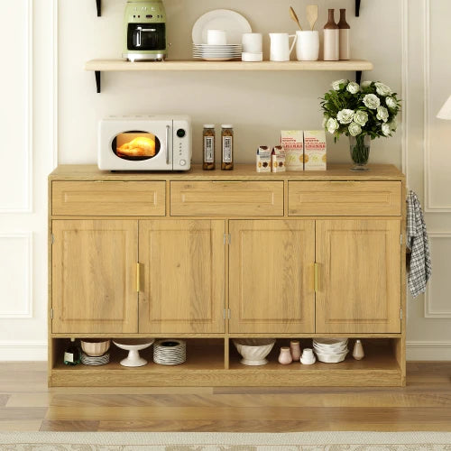 Farmhouse Style Sideboard With 3 Drawers And Open Shelves