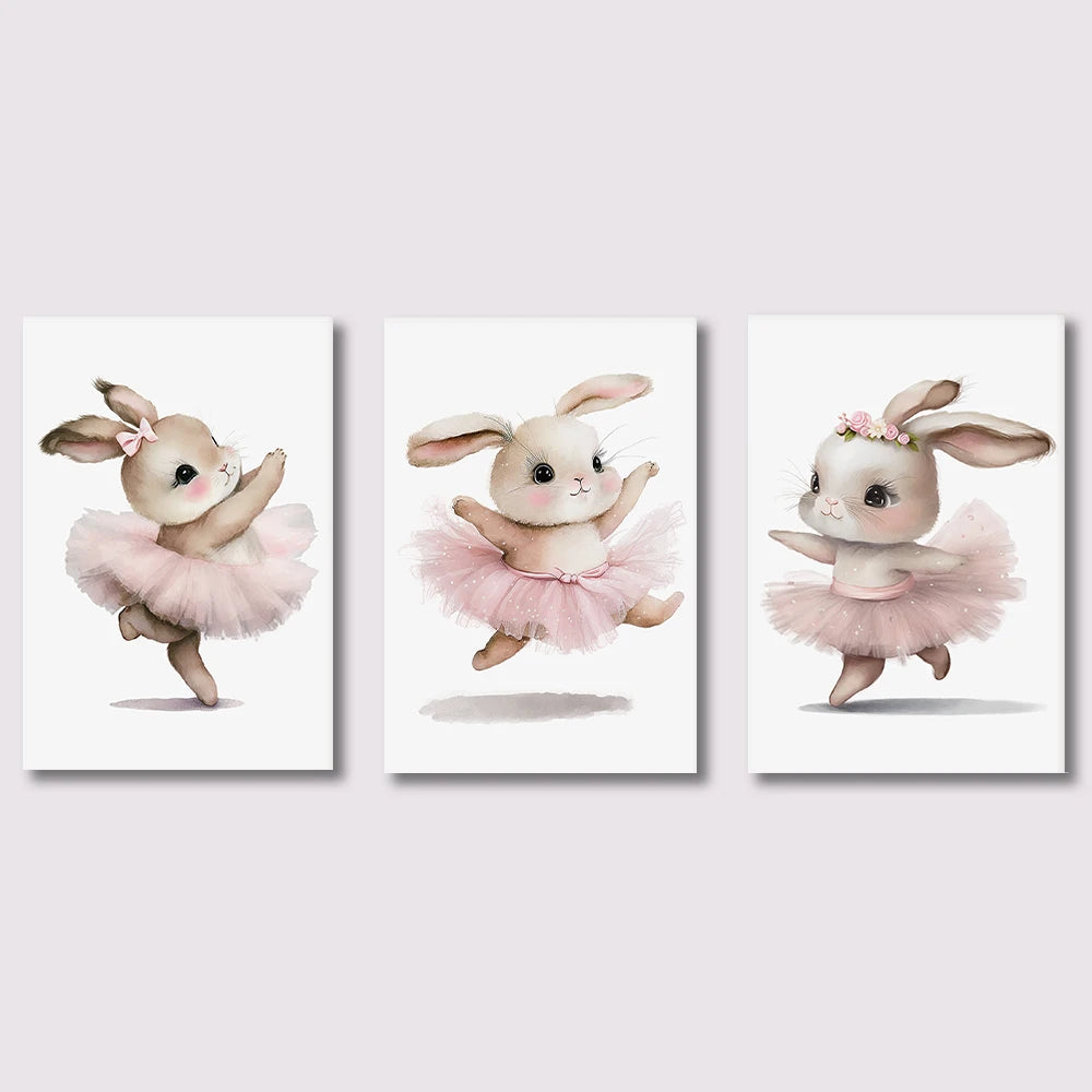Ballerina Bunny Canvas Posters Woodland Animal Wall Art Nursery Decor