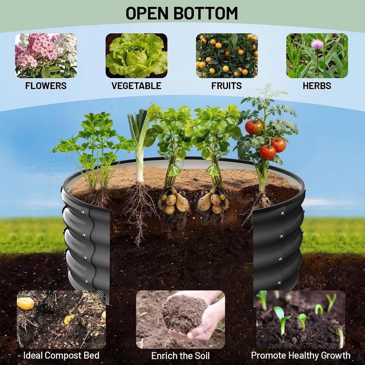 Tacleekii Galvanized Metal Round Raised Garden Planter