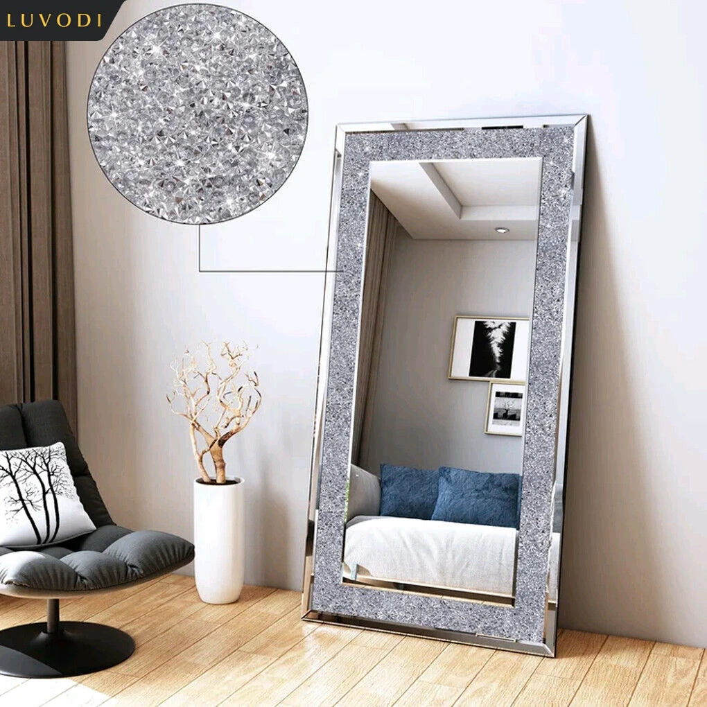 LUVODI Crystal Rhinestone Diamond Frameless Vanity Mirror Wall Mounted