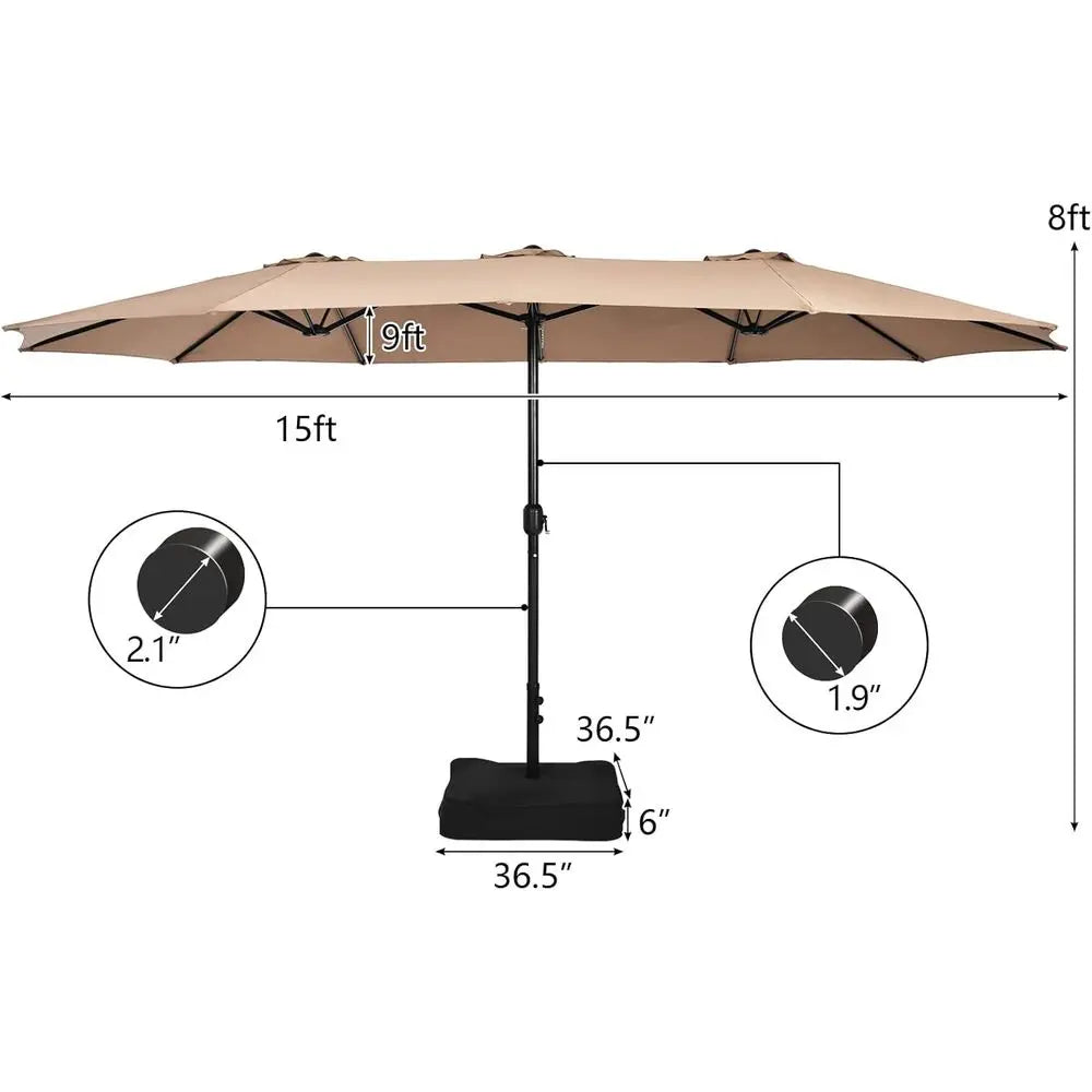 Extra-Large Double-Sided Patio Umbrella With Crank 12-Rib Frame