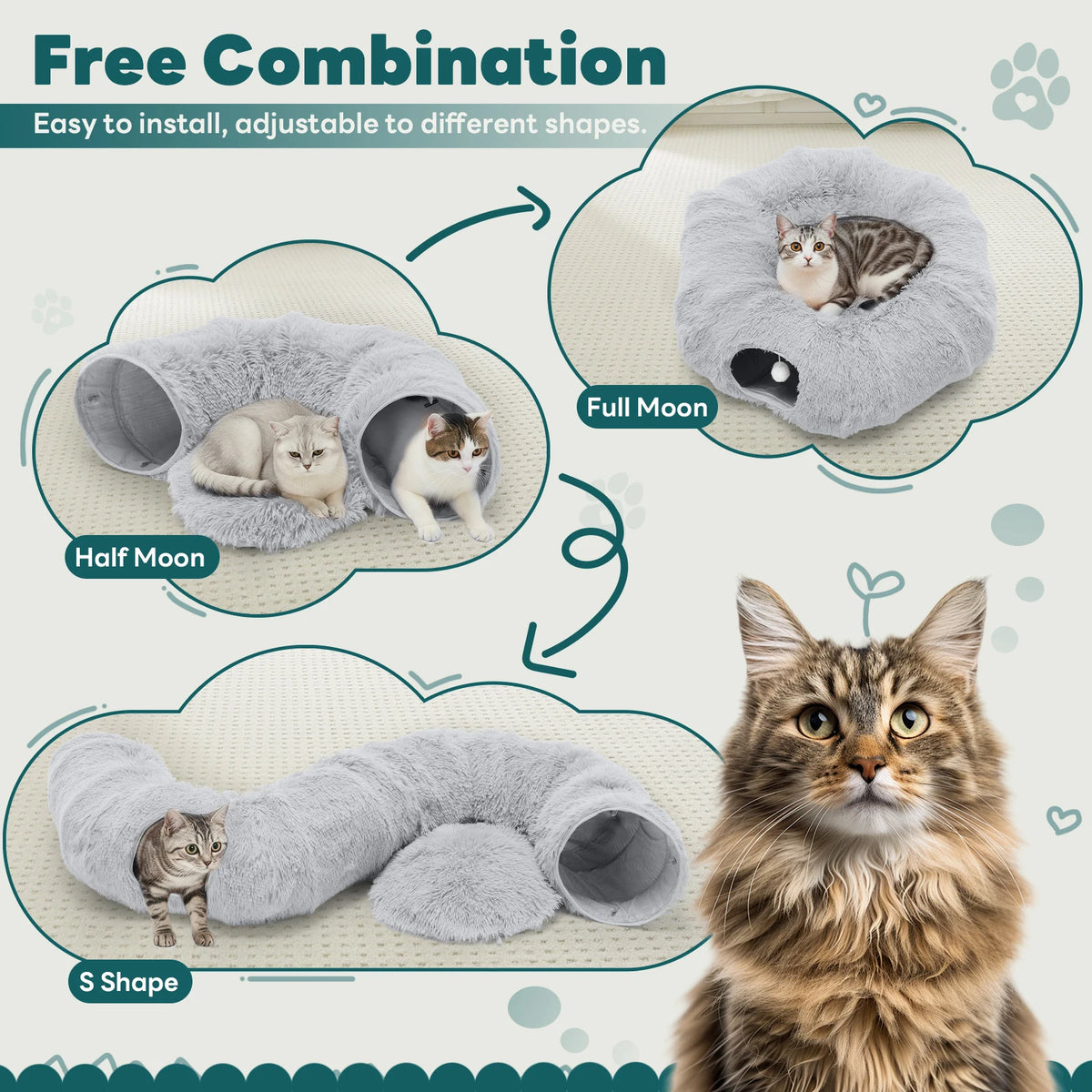 JHK Circular Cat Tunnel Bed With Soft Plush Washable Playground