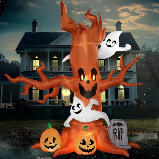 Halloween Inflatable Scary Tree With Ghosts And LED Yard Decor