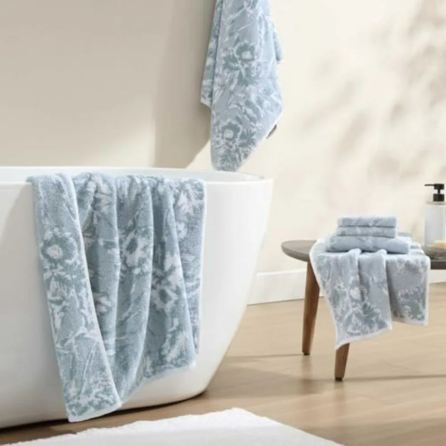 100 Cotton Bath Towels Set Soft Absorbent Yarn Dyed