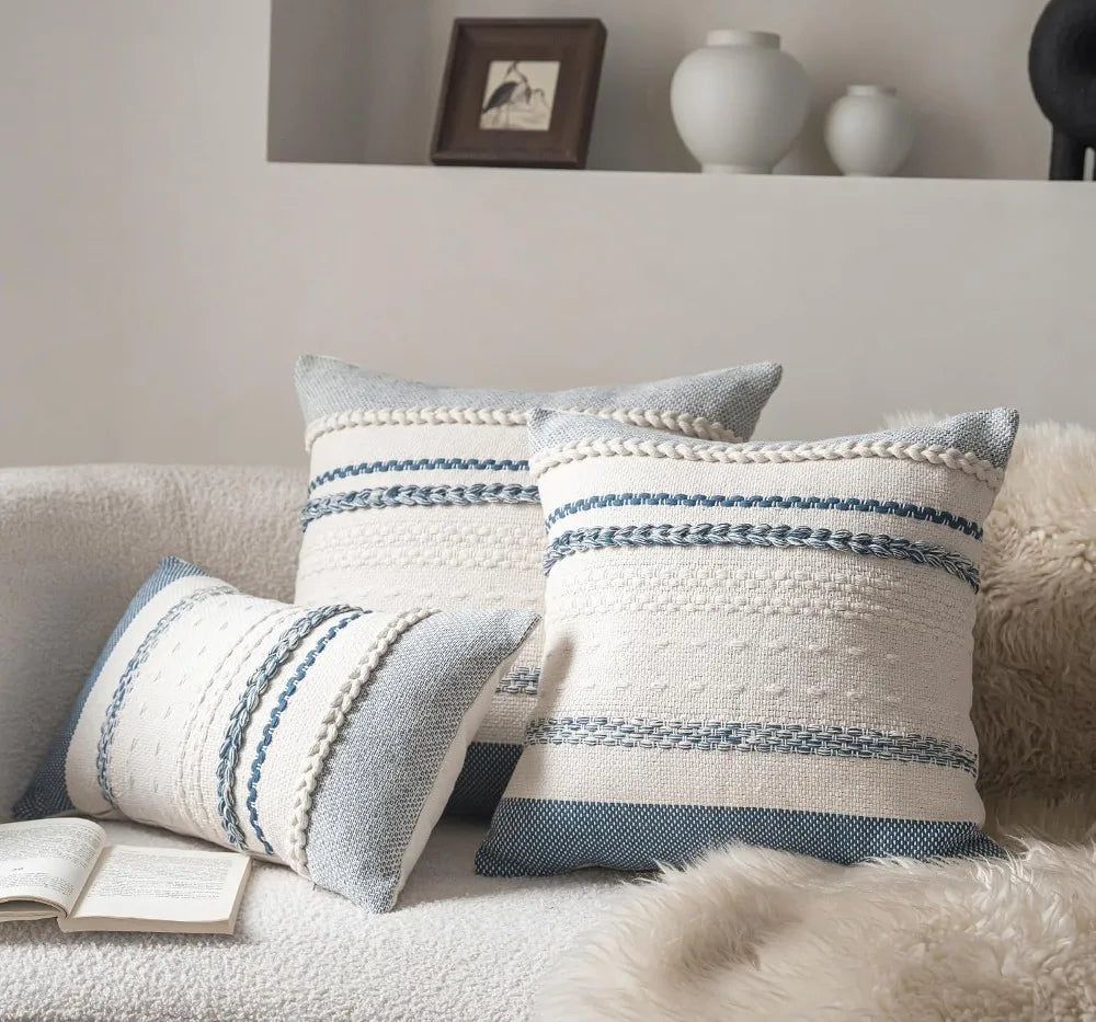 Boho Throw Pillow Covers Set Of 2, Textured Cushion Covers For Farmhouse Decor