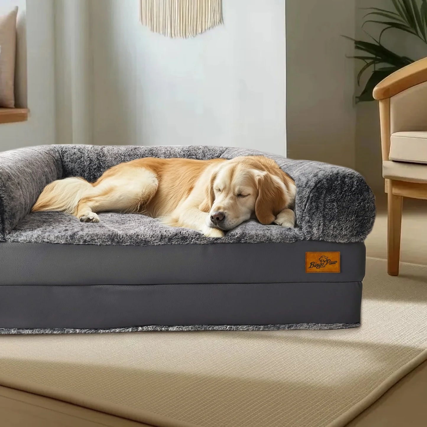 BINGOPAW Orthopedic Foldable Dog Bed With Plush Cushion Bolster