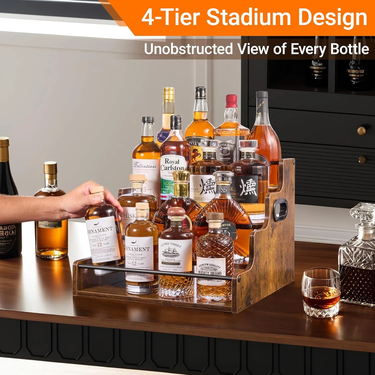 Liquor Bottle Display Shelf 4Tier Countertop Rack For Home Bar