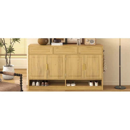 Farmhouse Style Sideboard With 3 Drawers And Open Shelves
