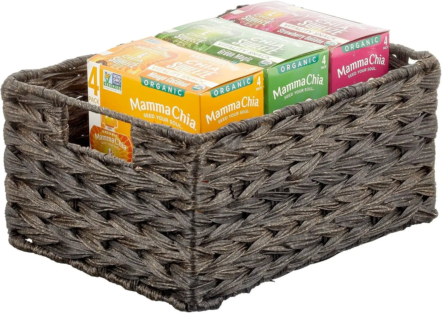 Woven Farmhouse Kitchen Pantry Organizer Basket for Cabinets and Shelves