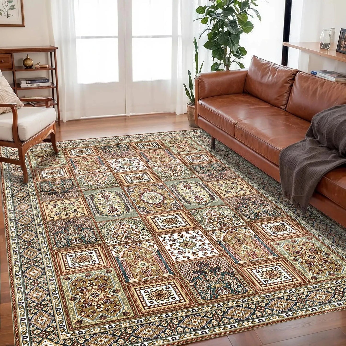 VIKAMA Bohemian Crystal Velvet Anti Slip Living Room Rug
