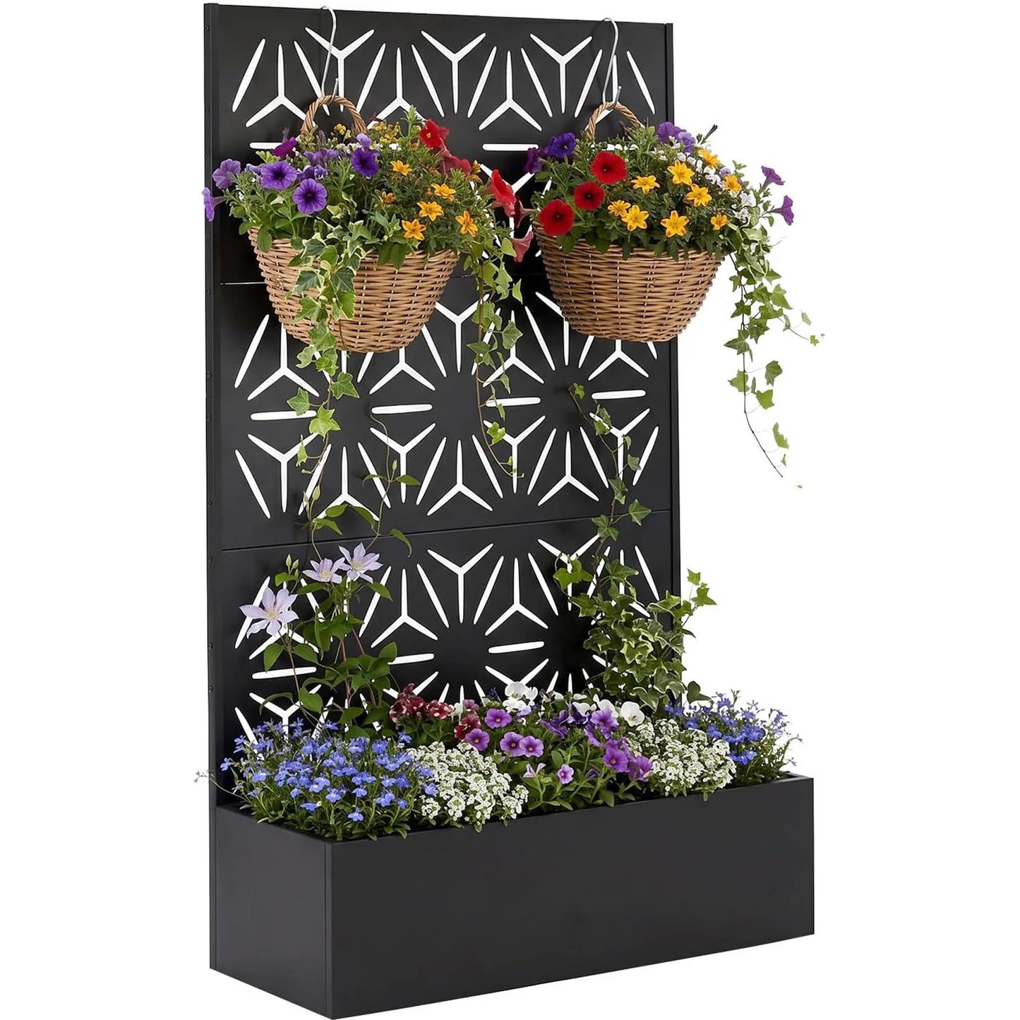 HiMISS Metal Raised Planter Box With Trellis Outdoor Garden