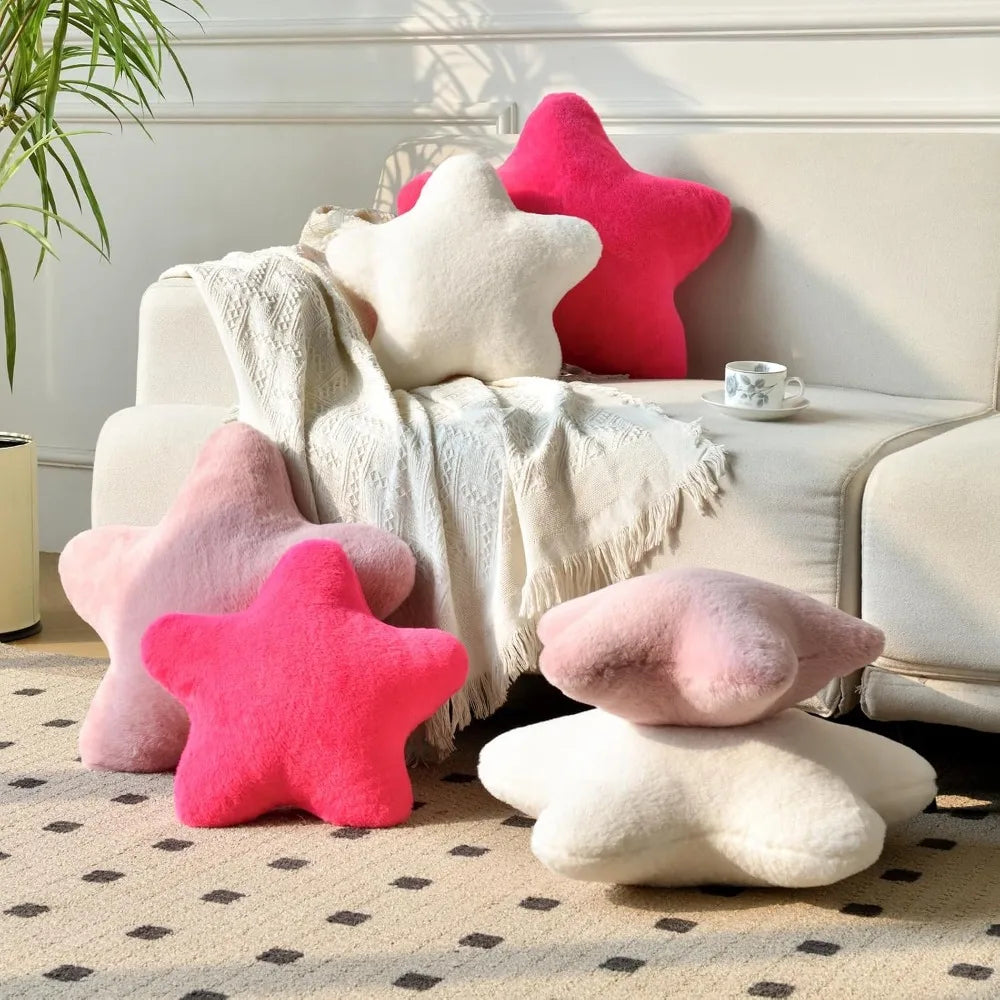 Star Shaped Faux Rabbit Fur Throw Pillow Plush Decorative Pillow